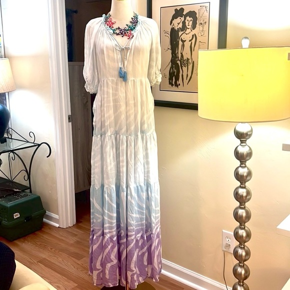 Oliphant,Ombre Silk Dress ,Exotic Silk/Cotton Blend, Pockets, Semi-Sheer,Size S - Picture 9 of 15